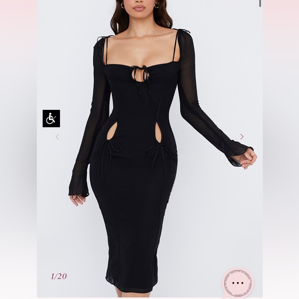House of CB Black Long Sleeve Cutout Midi Dress